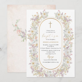 Invitación Elegante acuarela moderna Flores Bautismo