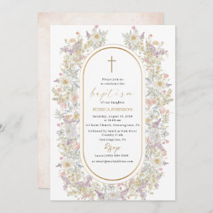 Invitación Elegante acuarela moderna Flores Bautismo