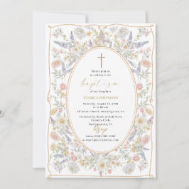 Invitación Elegante acuarela moderna Flores Bautismo