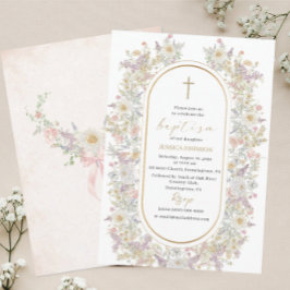 Invitación Elegante acuarela moderna Flores Bautismo