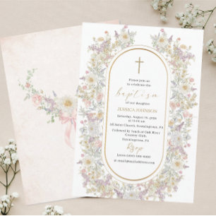Invitación Elegante acuarela moderna Flores Bautismo