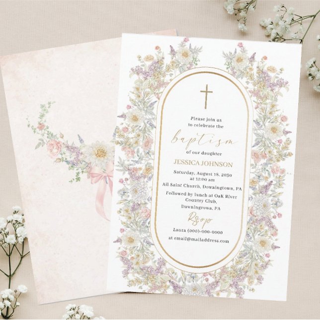 Invitación Elegante acuarela moderna Flores Bautismo (Subido por el creador)