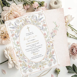 Invitación Elegante acuarela moderna Flores Bautismo