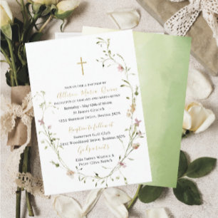 Invitación Elegante acuarela moderna Flores silvestres bautis