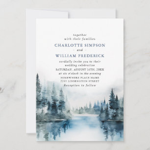Invitación Elegante acuarela Montañas Boda Forestal Foto