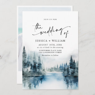Invitación Elegante acuarela Montañas Boda Forestal Foto