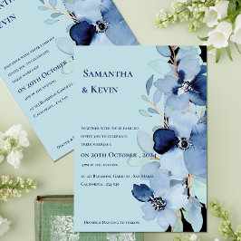 Invitación Elegante acuarela Moody Blue Floral Boda
