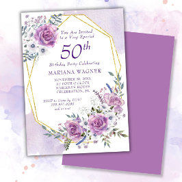 Invitación Elegante acuarela Morado Floral 50 cumpleaños