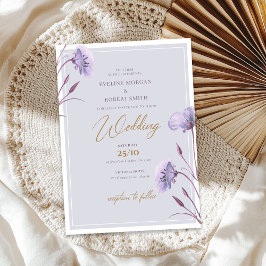 Invitación Elegante acuarela morado y dorado boho floral