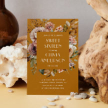 Elegante acuarela mostaza floral naranja Dulce 16