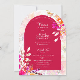 Invitación Elegante acuarela Naranja rosa Boda de arco floral