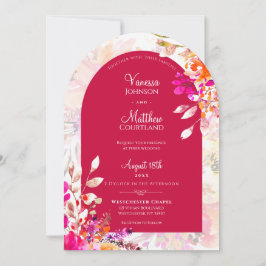 Invitación Elegante acuarela Naranja rosa Boda de arco floral