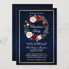 Invitación Elegante acuarela Navidades florales Fiesta Gold