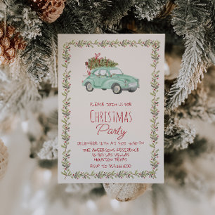 Invitación Elegante acuarela Navidades Green Car Tree