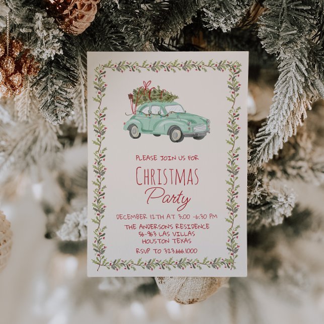 Invitación Elegante acuarela Navidades Green Car Tree (Subido por el creador)