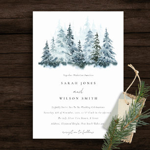 Invitación Elegante acuarela Nieve Boda de pino de invierno