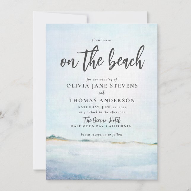 Invitación Elegante acuarela Ocean Beach todo en un Boda (Anverso)