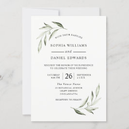 Invitación Elegante acuarela Olive Green Leaf Boda