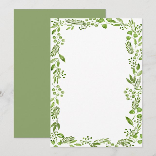 Invitación Elegante acuarela Olive Leaf Frame Personalizado B (Anverso / Reverso)
