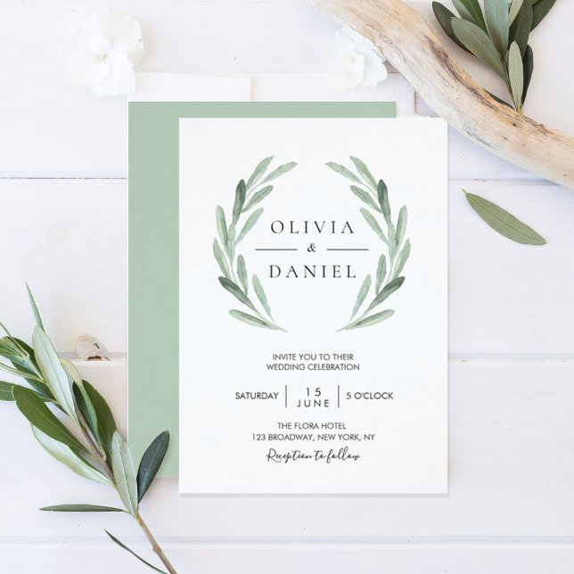 Invitación Elegante acuarela Olive Leaf Wreath Green Boda (Subido por el creador)