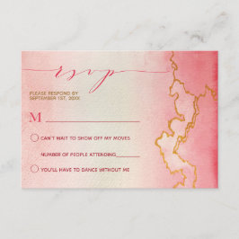 Invitación Elegante acuarela Ombre Rojo Rosa Mármol Oro RSVP