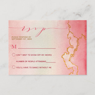 Invitación Elegante acuarela Ombre Rojo Rosa Mármol Oro RSVP