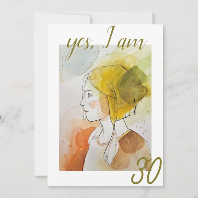 Invitación Elegante acuarela Orgullosa Dama 30 cumpleaños (Anverso)