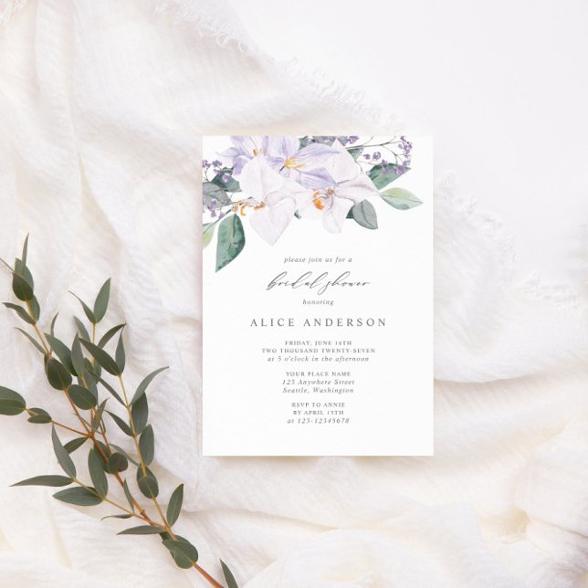 Invitación Elegante acuarela Orquídeas Verdor Ducha Nupcial (Subido por el creador)
