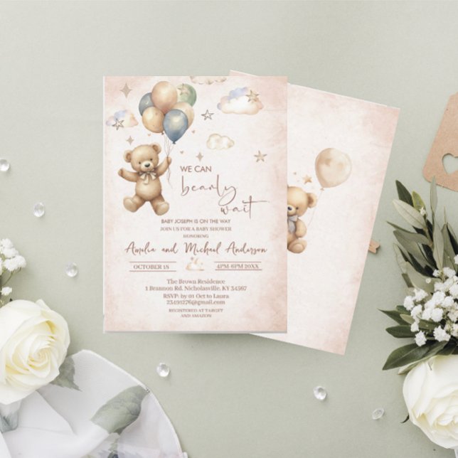 Invitación Elegante acuarela Oso Teddy ducha bebé (Subido por el creador)