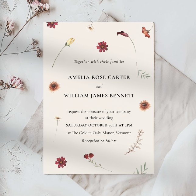 Invitación Elegante acuarela otoño Boda de flores silvestres (Elegant Watercolor Fall Autumn Wildflower Wedding Invitation)