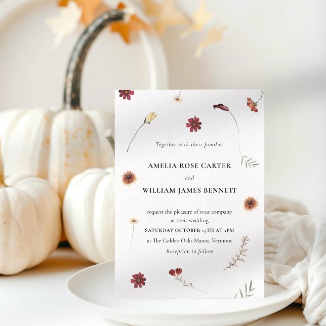 Invitación Elegante acuarela otoño Boda de flores silvestres (Elegant Watercolor Fall Autumn Wildflower Wedding Invitation)