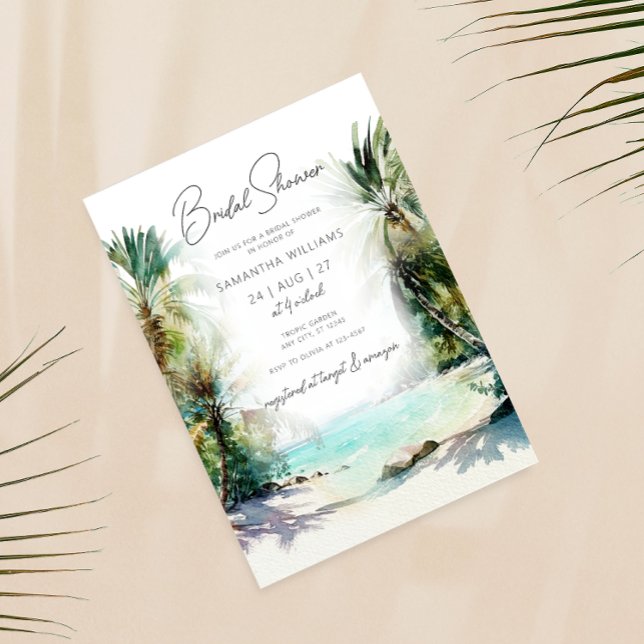 Invitación Elegante acuarela Palm Tree Beach Bridal Shower (Subido por el creador)
