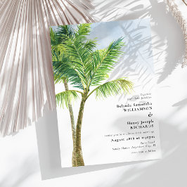 Invitación Elegante acuarela Palm Tree Beach Wedding