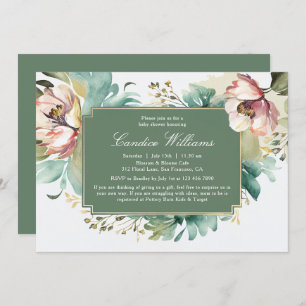 Invitación Elegante acuarela Parejas Florales Baby Shower