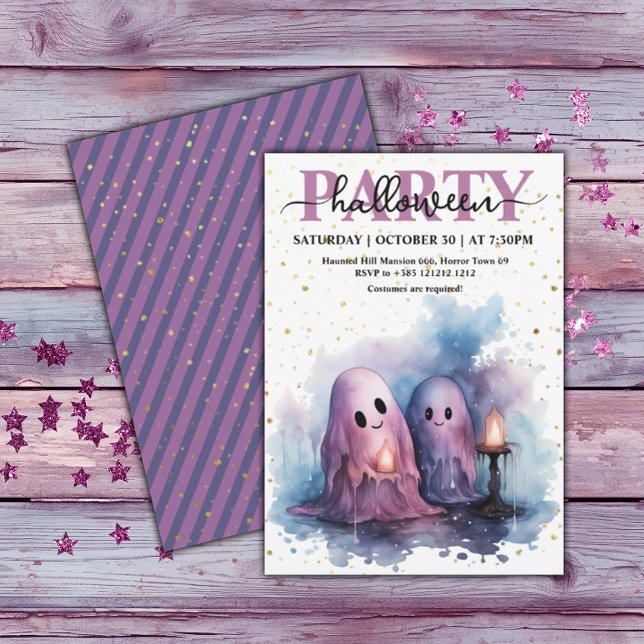 Invitación Elegante acuarela Pastel Ghosts fiesta de Hallowee (Subido por el creador)
