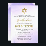 Invitación Elegante acuarela Pastel Purple Gold Bat Mitzvah<br><div class="desc">Elegante acuarela Pastel Purple Gold Bat Mitzvah Invitación</div>