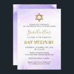 Invitación Elegante acuarela Pastel Purple Gold Bat Mitzvah<br><div class="desc">Elegante acuarela Pastel Purple Gold Bat Mitzvah Invitación</div>
