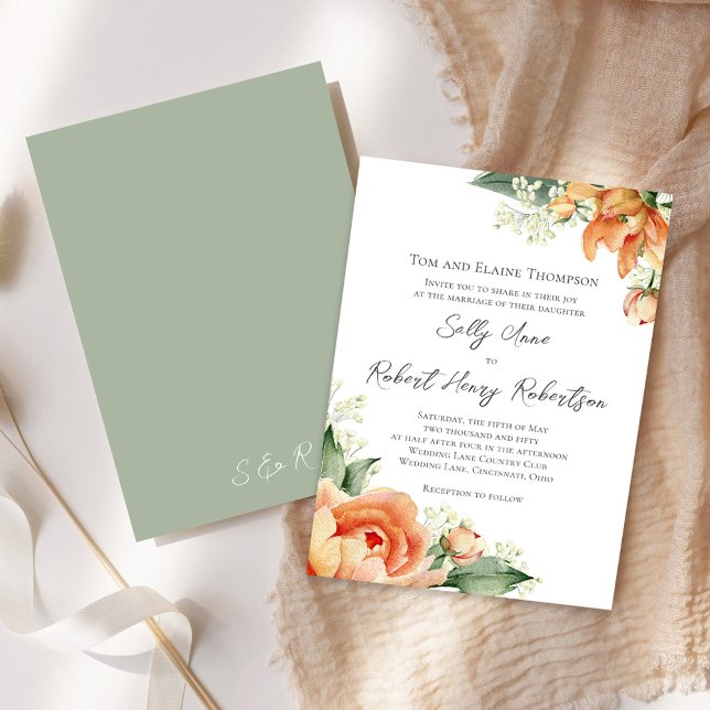 Invitación Elegante acuarela Peach Boda Floral (Peach floral elegant invitation)