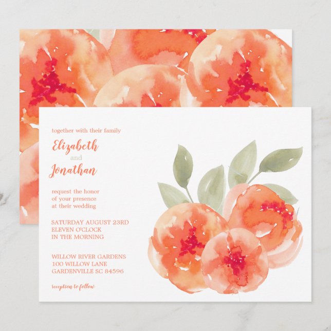 Invitación Elegante acuarela Peach Peonies Boda Floral