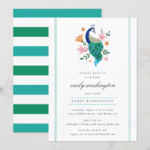Invitación Elegante acuarela Peacock Baby Shower