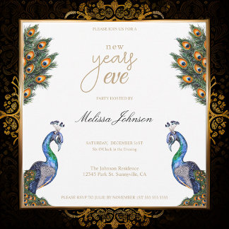 Invitación Elegante acuarela Peacock Fiesta de la víspera de