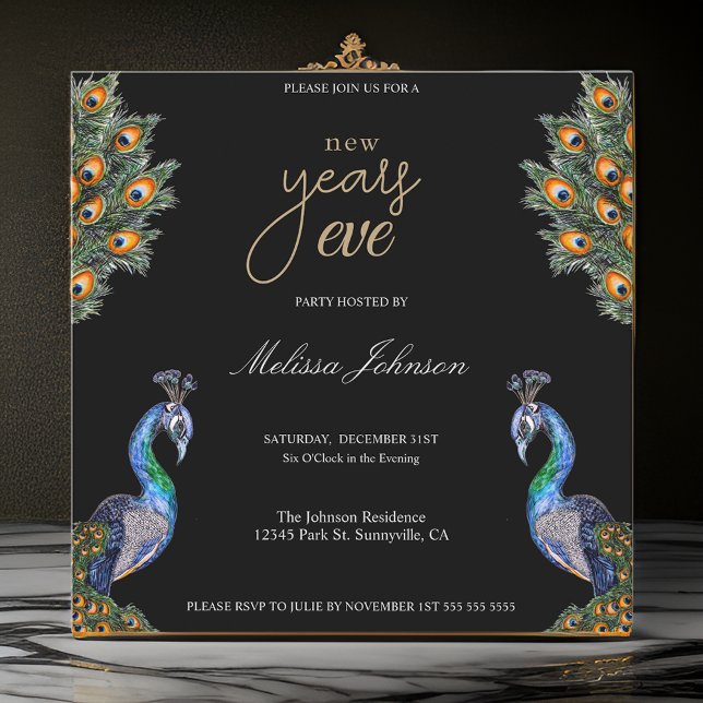 Invitación Elegante acuarela Peacock Fiesta de la víspera de  (Subido por el creador)