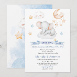 Invitación Elegante acuarela Pequeña estrella elefante Baby S
