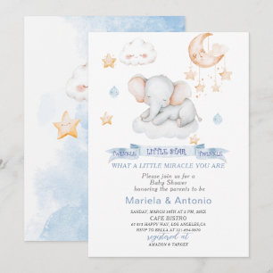 Invitación Elegante acuarela Pequeña estrella elefante Baby S