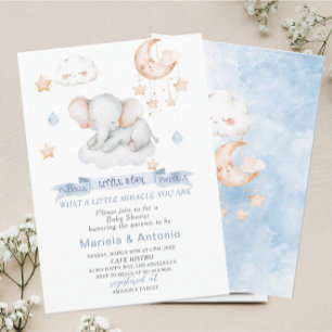 Invitación Elegante acuarela Pequeña estrella elefante Baby S