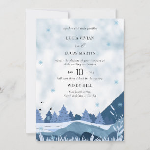 Invitación Elegante acuarela Pine Mountain Winter Wedding