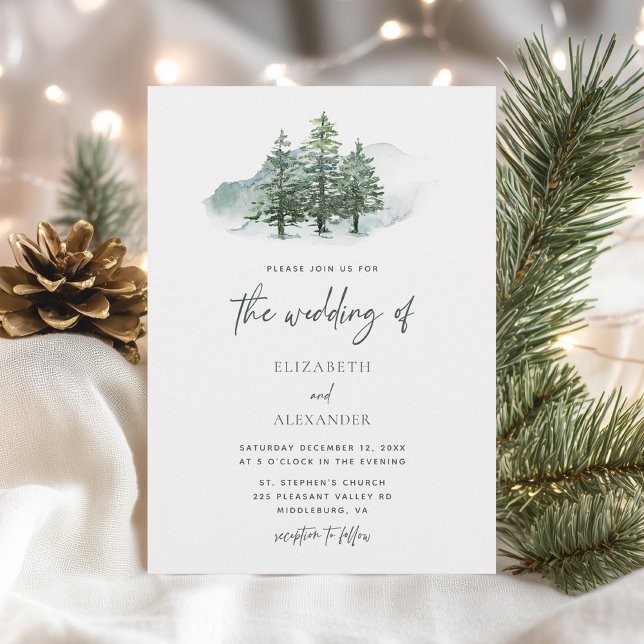 Invitación Elegante acuarela Pine Trees Boda de Invierno (Subido por el creador)