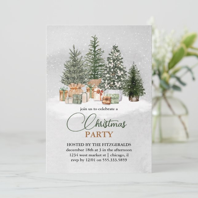 Invitación Elegante acuarela Pine Trees Navidad de vacaciones (Anverso de pie)