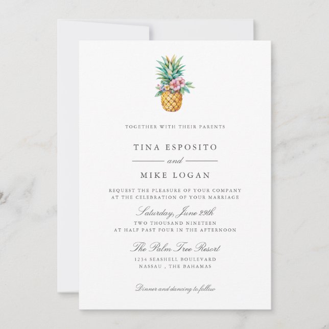 Invitación Elegante acuarela PINEAPPLE Foto de fruta tropical (Anverso)