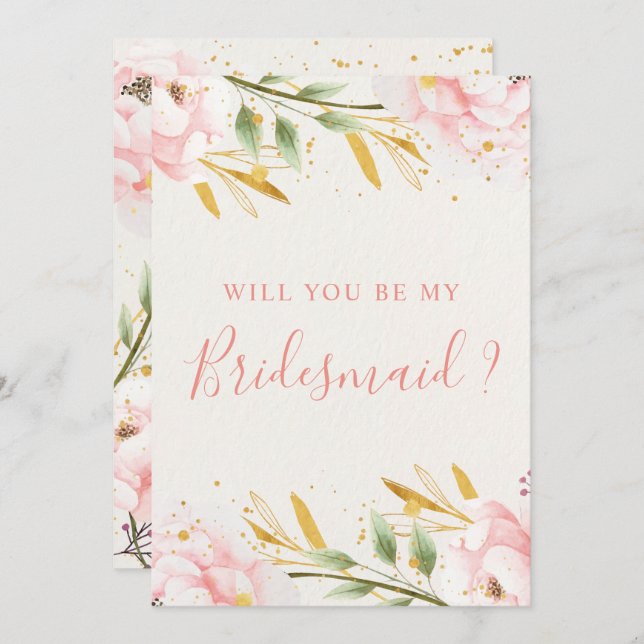Invitación Elegante acuarela Pink & Gold Bridesmaid Propuesta (Anverso / Reverso)